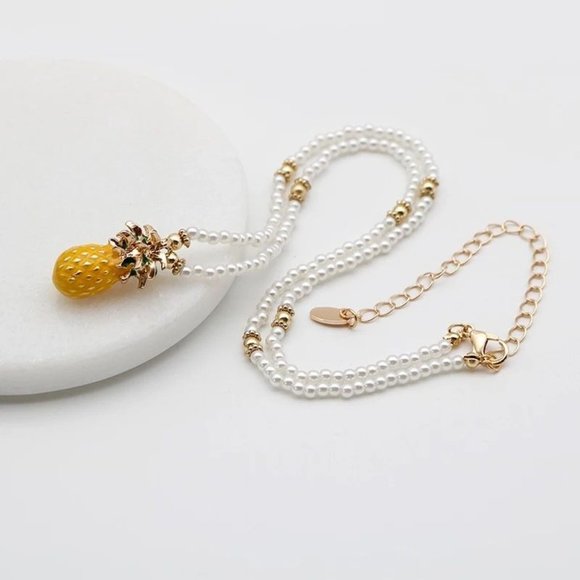 *50% OFF! Pineapple & Pearl necklace golden beaded pearls boho chic beach - Picture 1 of 8